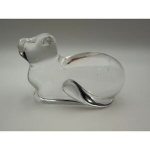 Atlantis Crystal Cat Figurine Reclining Glass Feline‎ Paperweight Clear Signed